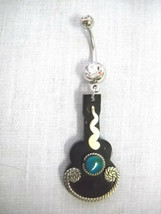 New Bull Horn Western Guitar Cut Out W Turquoise 14g Clear Cz Belly Navel Ring - $5.99