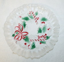 Vintage Mikasa 2009 Embossed Glass Christmas Holly Candy Cane Cookie Dish  8.75&quot; - £9.58 GBP