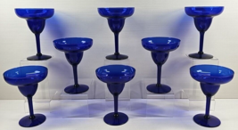 (8) Pier 1 Cobalt Blue Margarita Glasses Set Elegant Classic Drink Stemware Lot - £66.35 GBP