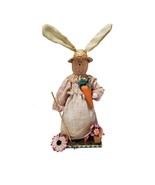 Easter Rabbit Bunny holding a Carrot Cottage Garden Rabbits Flowers Bask... - $15.85