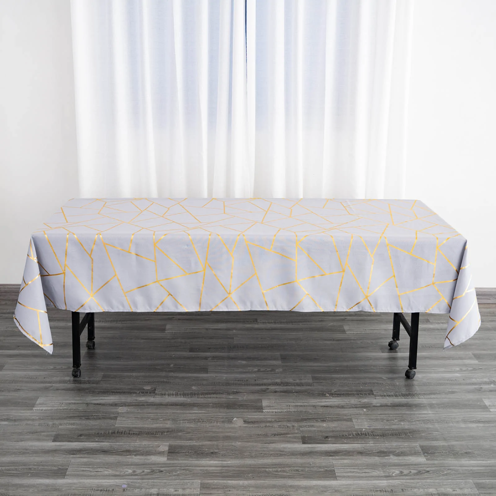 Silver - 60&quot;X102&quot; Tablecloth Polyester Rectangular Gold Foil Geometric - £23.88 GBP