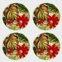 Tropical Palm Hibiscus Melamine Salad Plates 9&quot; Set of 4 Beach Summer Co... - £32.42 GBP