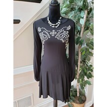 Xhilaration Sheath Dress Womens L Black Embroidered Split Long Sleeve Drop Waist - $27.72