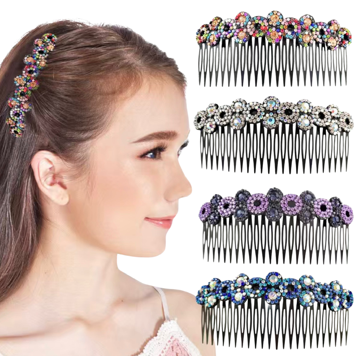 Primary image for Large 5" Hair Comb Rhinestone Flowers Barrette Elegant Sparkling Accessory NEW
