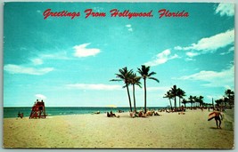 Lifeguard Stand Beach View Greetings From Hollywood FL 1965 Chrome Postcard F9 - £2.39 GBP