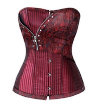 Steampunk Corset Red Jacquard Brocade Lace Up Costume Accessories Small - £26.68 GBP