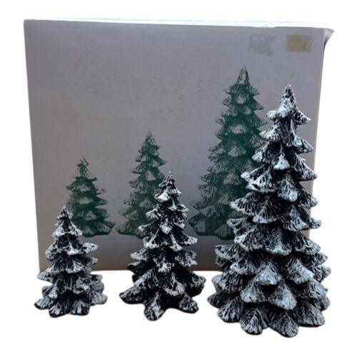 Dept 56 Village Evergreen Trees Cold Cast Porcelain Set Of 3 # 5205-1 EUC - $18.70