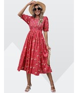 Red Rayon cotton western dress for women - £30.28 GBP