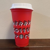 Starbucks Christmas Merry Coffee Reusable Hot Cup w Lid 2013 Red 16 oz NEW - £7.95 GBP