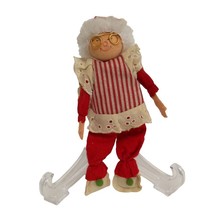 Vintage Mrs Claus Hand Made Christmas Tree Ornament Red White Striped Decor - £6.73 GBP