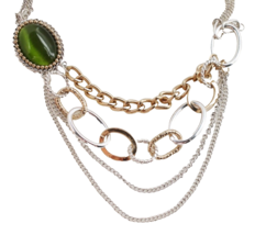Croft &amp; Barrow Gold Silver Tone Green Cabochon Chain Swag Necklace - £10.90 GBP