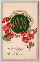 New Year Greeting 1908 Pink Red Flower to Hartford Michigan Postcard Z25 - £3.95 GBP