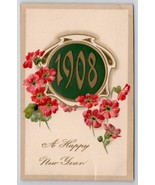 New Year Greeting 1908 Pink Red Flower to Hartford Michigan Postcard Z25 - $4.95