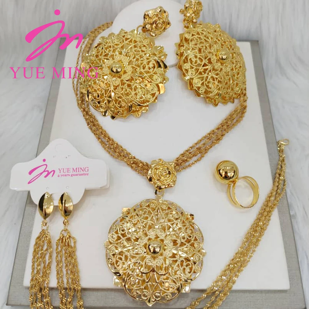 Set for Women Nigerian Woman Accessories Jewelry Gold Color Popular Earrings Nec - $54.98