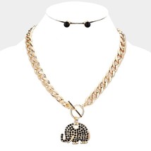 Black Elephant Pendant Charm Necklace Statement Crystal Rhinestone Link Chain - $27.72