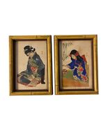 Vintage Asian Style Framed Prints Set of 2 Women Kimono Gold Frame 5x7 - $22.50