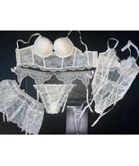 Victoria&#39;s Secret 36C BOMBSHELL CORSET BRA SET+GARTER+L TEDDY WHITE SHIN... - $296.99