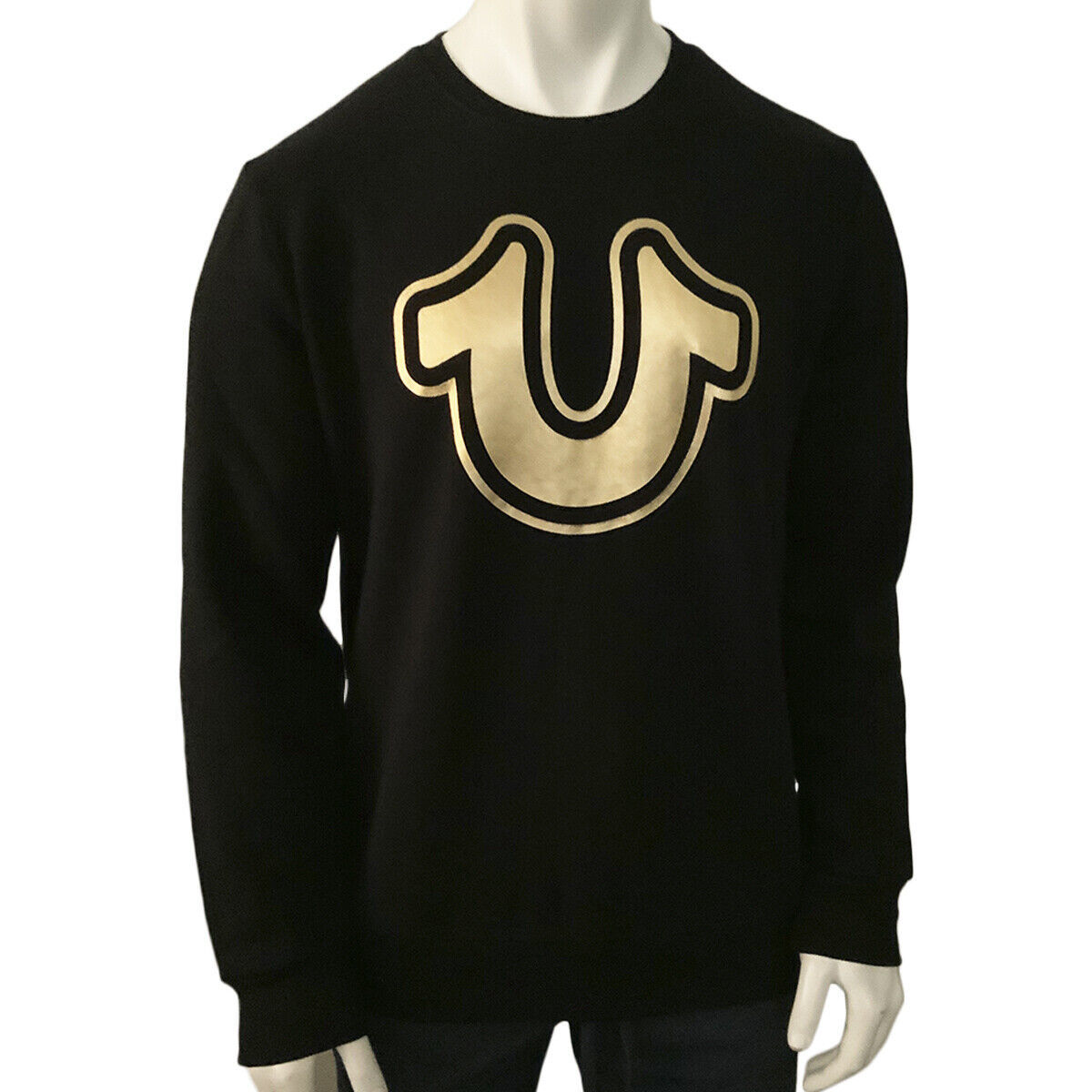 NWT TRUE RELIGION MSRP $113.99 MEN&#39;S BLACK CREW NECK LONG SLEEVE SWEATSH... - $50.14