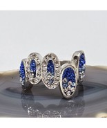 925 Sterling Silver Blue &amp; White Crystal Pave Cocktail Ring Size 7  - £23.55 GBP