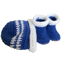 White Blue Stripe Hat and Booties set - £19.59 GBP