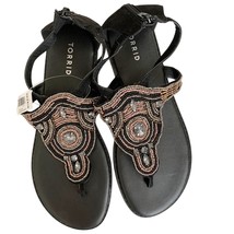 Torrid Black Faux Leather Beaded T Strap Sandals Size 9 - $35.53