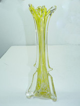 Vintage 1960s Italian Murano HandBlown Lobed Ylw Glass Vase w/Wht Flakes... - $1,313.51 MXN