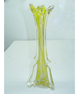 Vintage 1960s Italian Murano HandBlown Lobed Ylw Glass Vase w/Wht Flakes... - €59,51 EUR