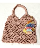 Rose Colored Crocheted Purse Handmade Unlined With Pom Pom Accent 18x14 ... - £11.95 GBP