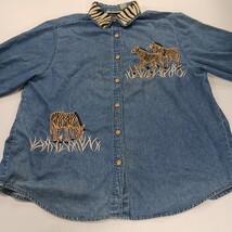 Dressbarn RN#81492 Women's 18/20 Blue Embroidery Tiger Cotton Blend Denim Jacket image 14