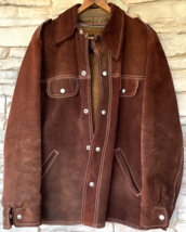 VTG Split Cowhide Leather Jacket Montgomery Ward Men 38 Brown Trucker Chore Coat - £211.98 GBP