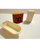Vtg Antique 3pc Miniature Dollhouse Furniture Tub, Fireplace, Icebox - $262.35 MXN