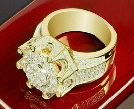 3 Karat Diamant Attraktiver König Crown Herrenring 14K Gelbgold Finish 925... - £131.64 GBP