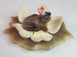 Hand Carved Frog with Crown on Lily Pad Horn Vintage Figurine Russia - $39.55