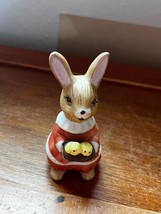 Small Tan Bunny Rabbit Holding Two Yellow Chicks in Basket Spring Easter... - $9.49