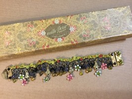 Vintage Mille Fleur Two’s Company Green Pink Beaded Bracelet With Box - £31.31 GBP