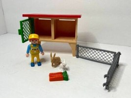 Vintage 1999 Playmobil Toy from 3075 Bunny Rabbit Hutch Boy Figure Fence Carrots - £15.10 GBP