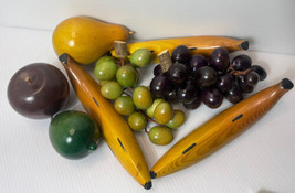 Mid Century Wooden Fruit Lot Vintage Carved 8 Pieces MCM Wood grapes bananas - £17.44 GBP