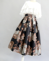 Brown Floral Midi Pleated Skirt Outfit Women Plus Size Pleated Holiday Skirt image 5