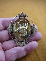 (B-deer-4) Deer buck love hunting oval leaf BRASS pin pendant jewelry ou... - $20.99