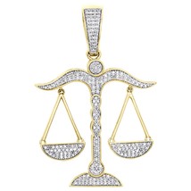 10K Yellow Gold Fn Round Lab Created Diamond Scales Justice Pendant Pave Charm - £105.08 GBP