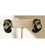 Black and Gold Enamel Clip-On Earrings with Rhinestones - $147.69 MXN