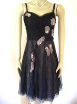 LUX Anthropologie Black DRESS 7 S Lace Chiffon Sequin Netting Goth Retro Style - £11.74 GBP
