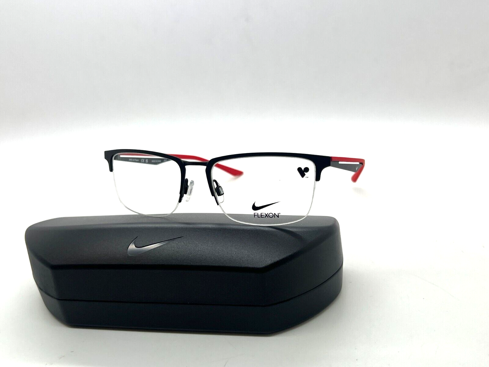 NEW NIKE MEN'S NK 4313 006 SATIN BLACK/RED OPTICAL Eyeglasses FRAME 52-17-145MM