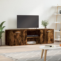 Industrial Rustic Smoked Oak Wooden TV Tele Stand Unit Cabinet With 2 Doors Wood - £57.05 GBP