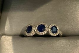 2.75Ct Blue Sapphire and Diamond Ring in Wedding Engagement 14k White Gold Over - £70.39 GBP