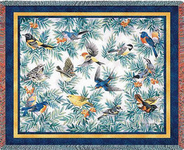 72x54 SONGBIRDS Bluebird Chickadee Oriole Tapestry Afghan Throw Blanket - £50.64 GBP