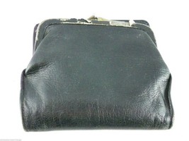 Vintage Goatskin Wallet Change Purse 1920s Black Leather - $568.57 MXN