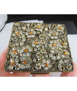Vintage 1950&#39;s 5TH AVENUE compact floral USA gold tone GEM ENCRUSTED! - $99.99