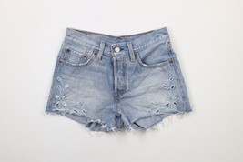 Levis 501 Womens 24 Distressed Button Fly Floral Cut Off Denim Jean Shorts Jorts - £37.90 GBP