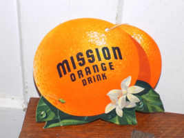 Vintage Mission Orange Drink Cardboard Fan Pull Double Sided Sign - $123.75